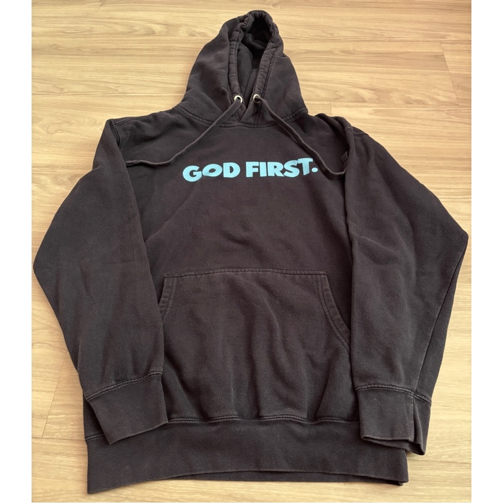 God First Black Hoodie Cotton Heritage Medium Christian Religious Pullover